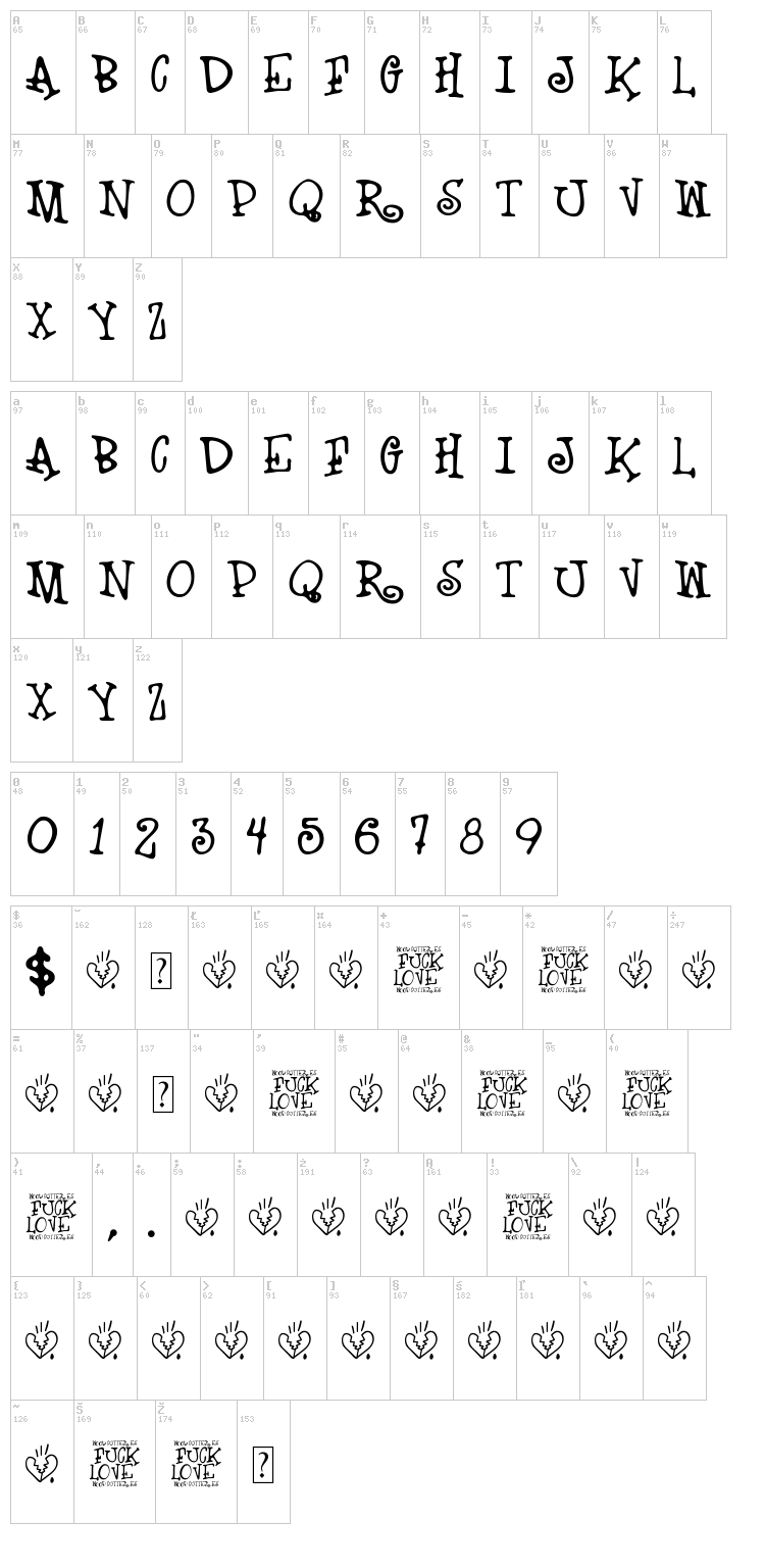 Fuck Love font map